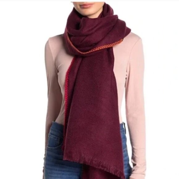 FREE PEOPLE Common Thread NEW Boho Blanket Stitch Scarf wrap Merlot burgandy - Picture 1 of 4